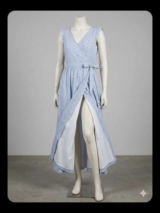 LOFT Dresses & Skirts - LOFT Blue and White Striped Wrap Maxi Dress with Tie